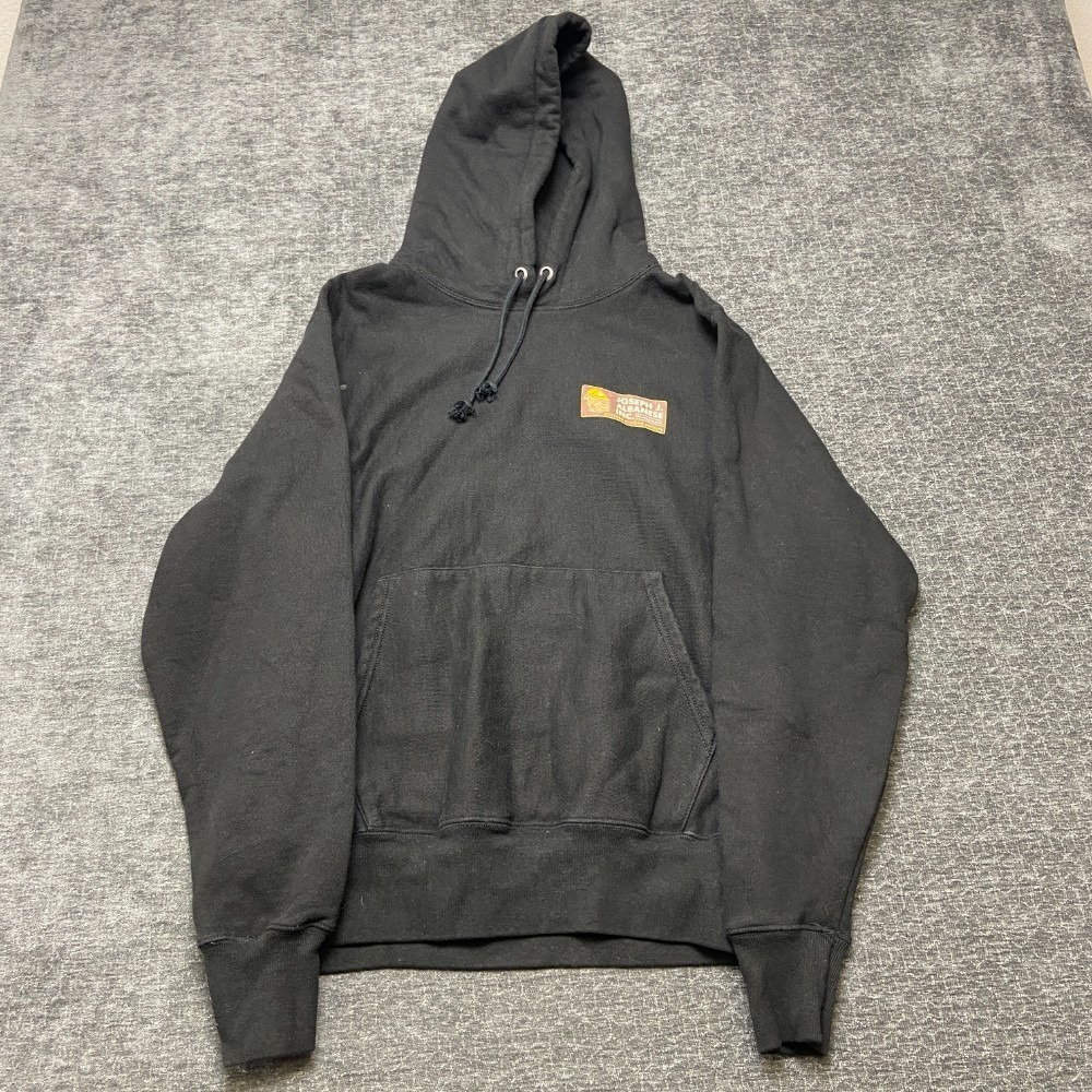 VTG Champion Reverse Weave Hoodie Mens Medium Black Fleece Lined Graphic Print